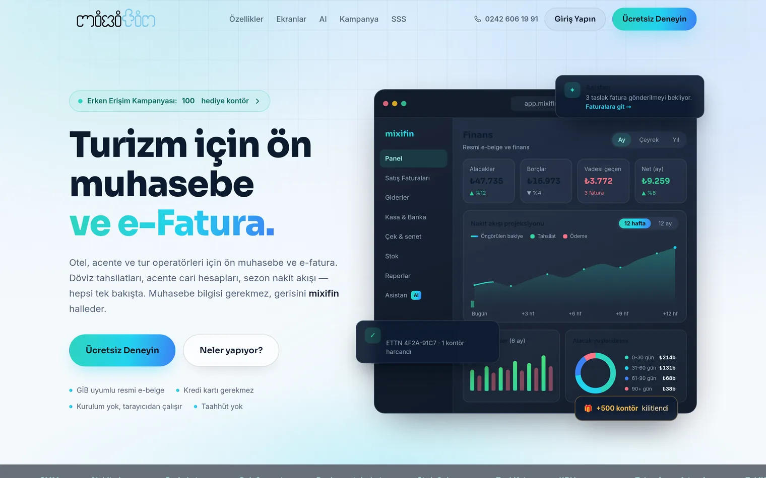 mixifin.com landing page with the finance dashboard